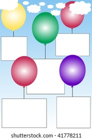 banners on balloons flying through the sky