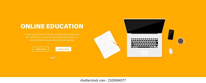 Banners for online education, training courses, distance trainings. Vector illustration