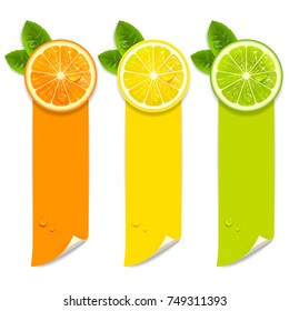 banners with orange, lemon and lime on a white background