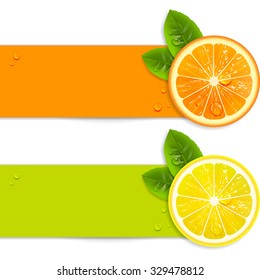 banners with orange and lemon on a white background