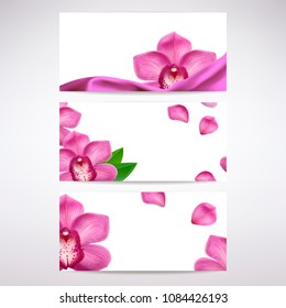 banners with orchid flowers on a light background