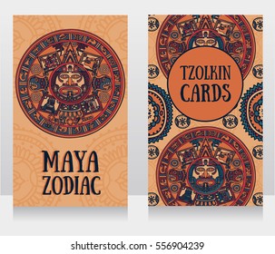 Banners with ornamental Mayan zodiac, ethnic ornament, vector illustration