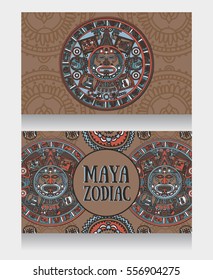 Banners with ornamental Mayan zodiac, ethnic ornament, vector illustration