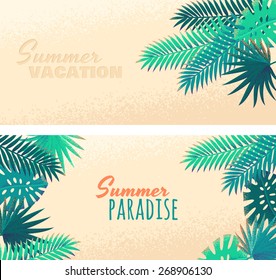 Banners with palm leaves. Retro vector illustration. Place for your text