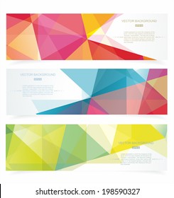 Banners with pattern of geometric shapes.Texture with flow of spectrum effect. Geometric background.