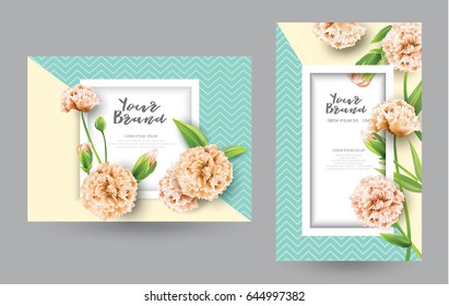 banners with peony orange flowers,wedding invitations set, spring sale.vector illustration