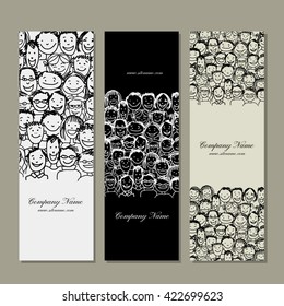 Banners with people crowd for your design. Vector illustration