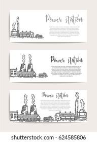 Banners for the plant,  factory, pollution of the environment, Vector sketch illustration 