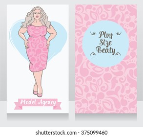 banners for plus size beauty, can be used as business cards for model agency, vector illustration