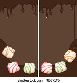 Banners with pralines and chocolate drops