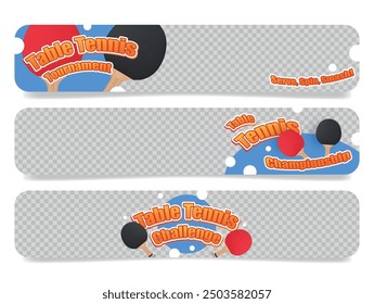 Banners promote a table tennis tournament featuring serves, spins, and smashes designed to attract participants and spectators.