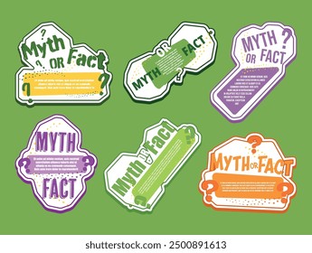 Banners questioning myths and facts in bright colors encourage engagement and critical thinking among viewers