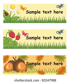 banners with raspberry daisy and acorn