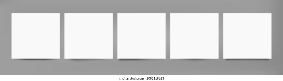 Banners with realistic shadow. White blank square paper sheets with realistic shadow overlay effect on the wall, web page tab and layout divider. Vector set