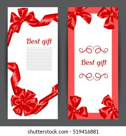 Banners with red satin gift bows and ribbons.