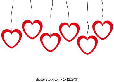 banners of red and white hearts on a clothesline