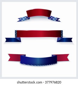 Banners or ribbons with American flag colors and stars and stripes. Vector.