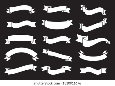Banners and ribbons set isolated on black background. Collection of trendy banners and ribbons for web site, tag, label, sticker, and badge. Creative art concept, vector illustration