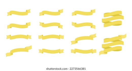 Banners and ribbons set isolated on white background. Collection of yellow ribbons for web site, tag, label, sticker, and badge. Vector illustration.