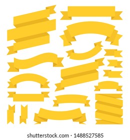 Banners and ribbons set. Yellow badges. Flat design. Vector illustration