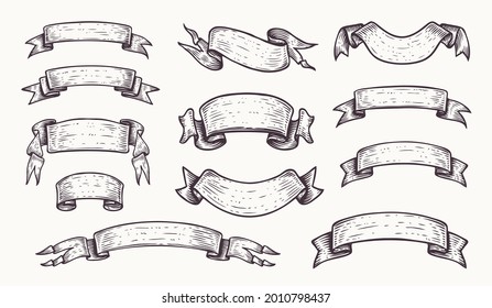 Banners ribbons in vintage engraving style. Sketch vector illustration