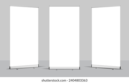 Banners roll up, standee design, banner mockup isolated on transparent background. art design blank template mockup. Concept graphic promotional presentation element. vector illustration