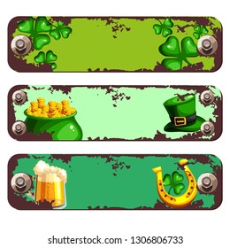 Banners with rust and screws for St. Patrick s Day. Vector illustration