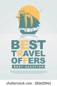 banners with sailing yacht at sea and the inscription best travel offers