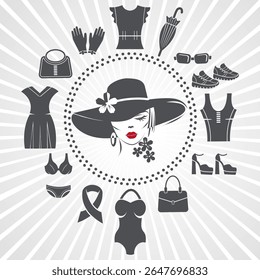 Banners sale women's clothing fashion collection vector image in flat style elegant lady in hat