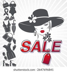 Banners sale women's clothing fashion collection vector image in flat style elegant lady in hat