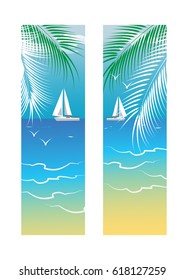 Banners with sea and palm trees, summer vacation, vector illustration