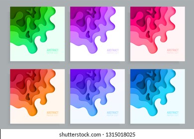 Banners set with 3D abstract paper cut waves and background with the most popular color proton purple, Plastic Pink and UFO Green.