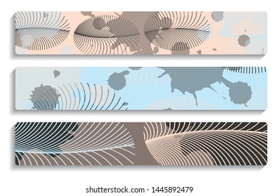 banners set with abstract feathers and ink splatters in ivory blue shades