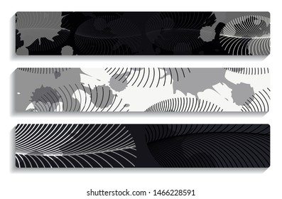 banners set with abstract feathers and ink splatters in silver shades