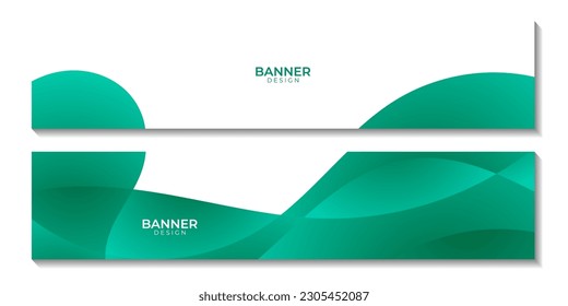 banners set with abstract green wave colorful background with copy space area
