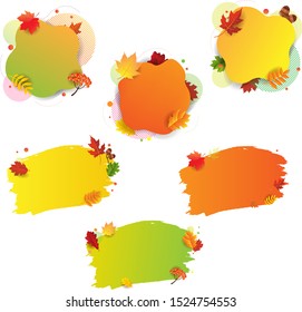 Banners Set With Autumn Leaves With Gradient Mesh, Vector Illustration