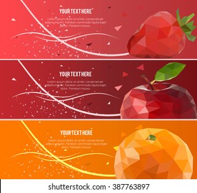 Banners set for business with Low Poly Fruit Background
