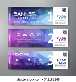 Banners set for business modern design. Polygonal geometric backgrounds. Vector and illustration