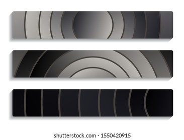 banners set with curved waves pattern in dark silver shades