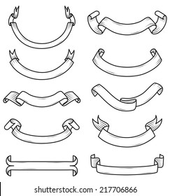 Banners Set - Set of detailed, hand-drawn banners.  Each element is grouped individually.  Outline and fill colors can be edited easily.