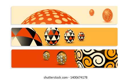 banners set with easter eggs geometric patterns in orange black
