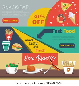 banners set fast food in flat bright style for web design