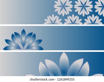 banners set with floral pattern in blue shades