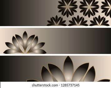 banners set with floral pattern in gold black ivory shades