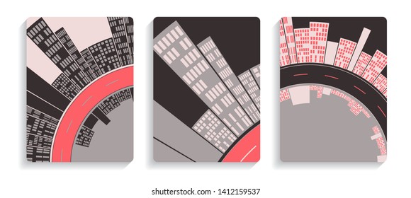 banners set with graphic urban sequence in silver red shades