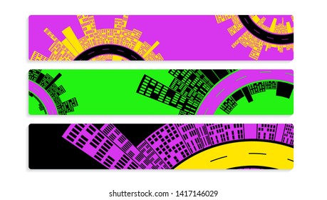 banners set with graphic urban sequence in neon violet green shades