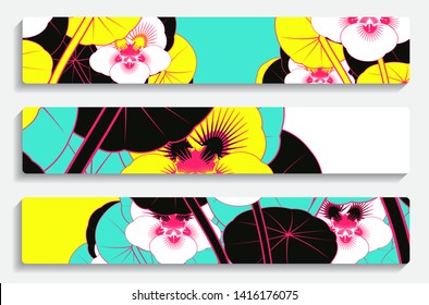 banners set with jungle flowers in bright pop shades