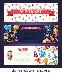 Banners set with modern flat design circus and carnival icons and infographics elements