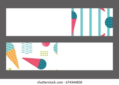 Banners Set in Scandinavian Style with Ice-cream Pattern. Perfect for Web, Header, Bookmark. Vector isolated illustration