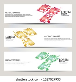 banners set, science backgrounds, microchip and electronics circuit backgrounds. Conceptual vector design templates. Modern abstract banner design, business design and website templates.